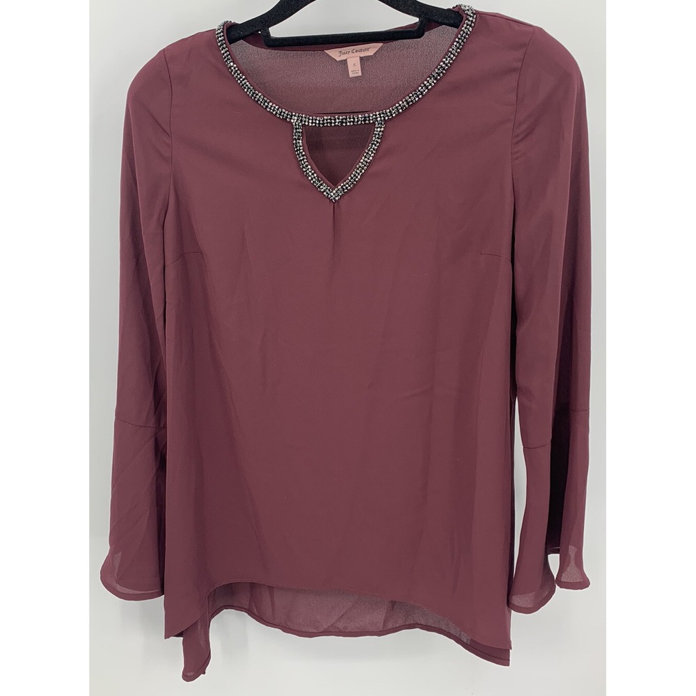 Juicy Couture Long Sleeve Chiffon Blouse Rhinestones Bell Sleeves Size Small